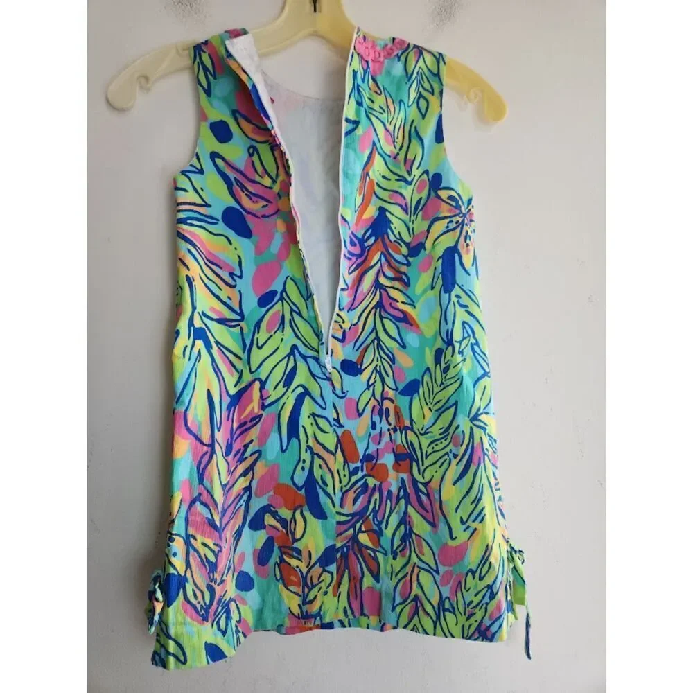 Lilly Pulitzer Girl Green Pink Blue Floral Pasley 100% Cotton A-Line Dress siz 8